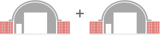 In this variant of container tents, both the front and back of the cover are equipped with a large gate and a small entrance next to it.