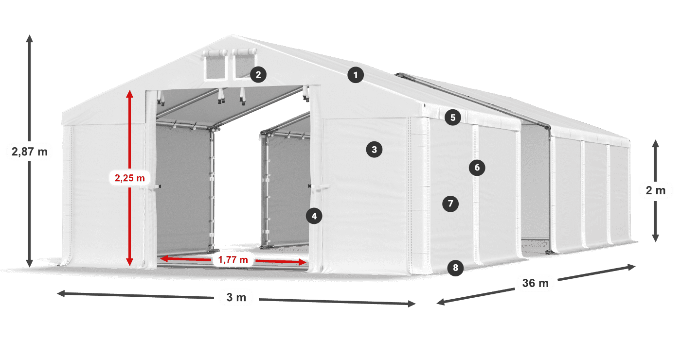 Roof: SD 560 PVC Walls: MS 580 PVC legend 2m