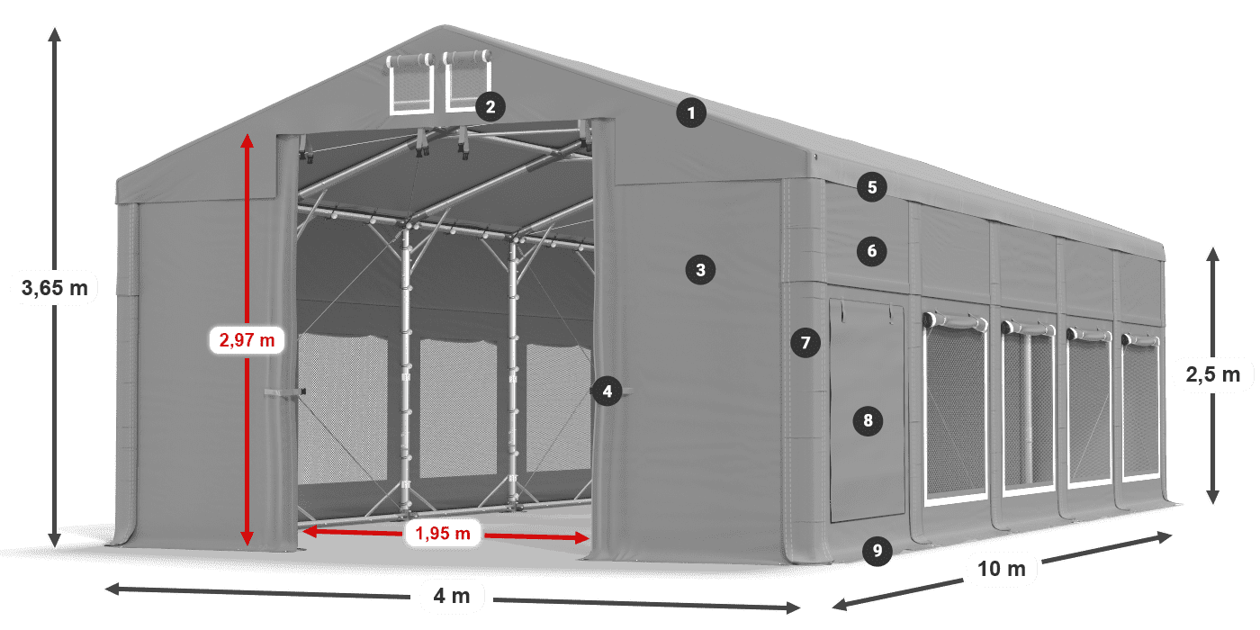 Roof: MS 580 PVC Walls: SD M 500 PVC 2.5m legend