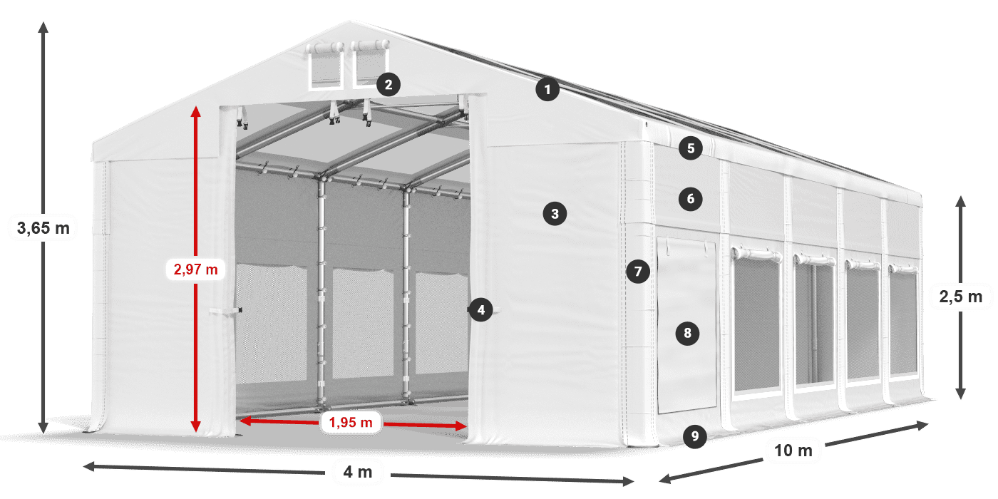 Roof: MS T 580 PVC Walls: SD M 500 PVC 2.5m legend