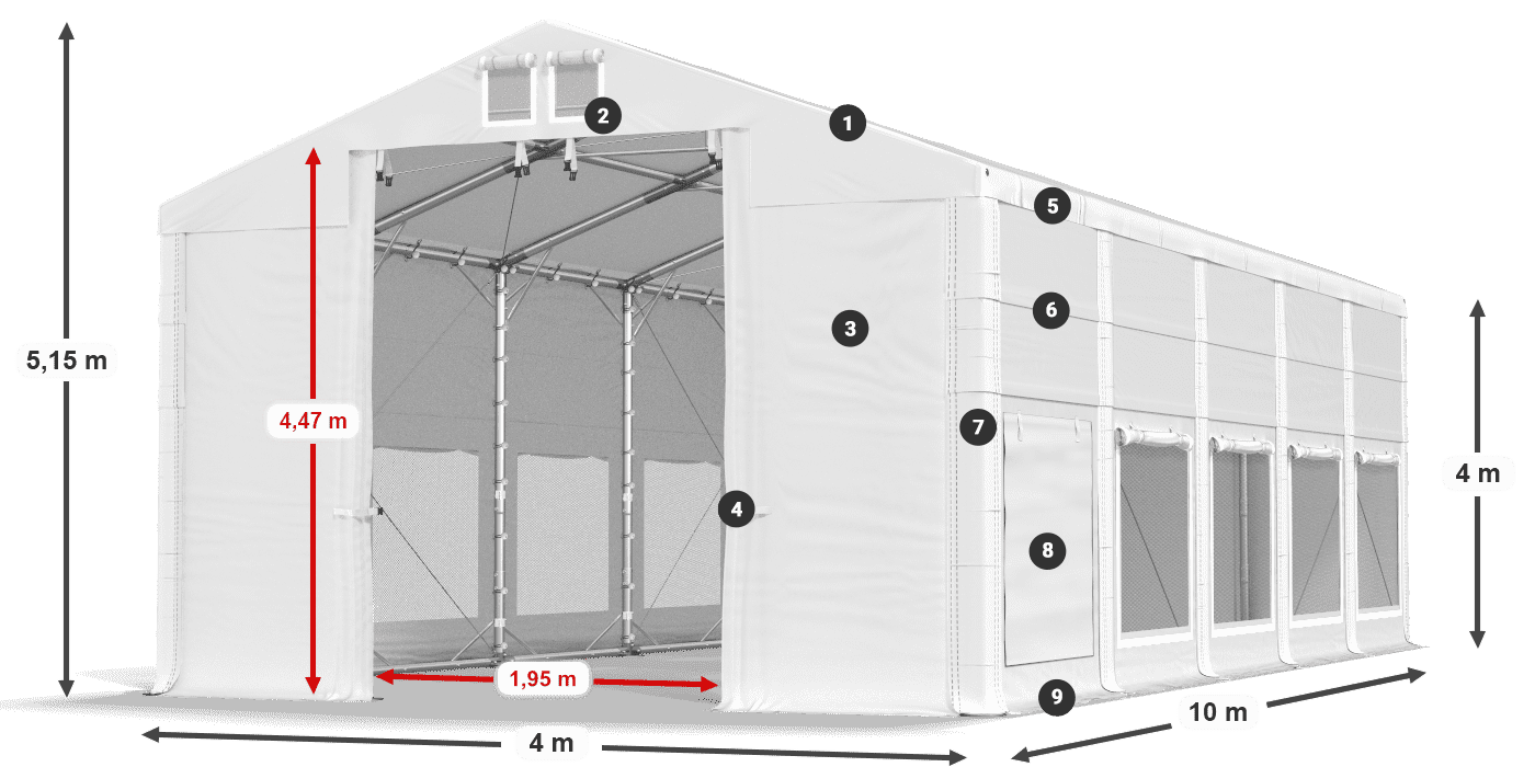 Roof: MS 580 PVC Walls: SD M 500 PVC 4m legend