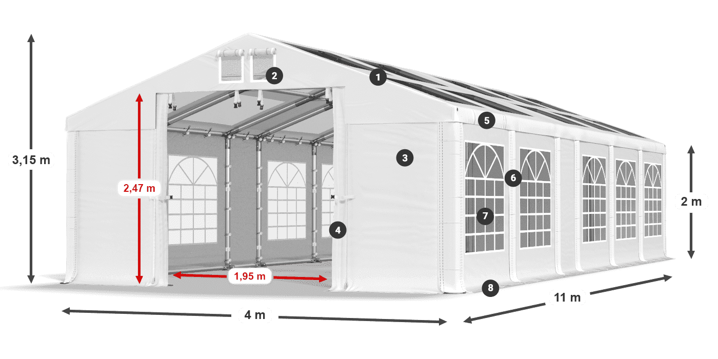 Roof: MS T 580 PVC Walls: FR 620 PVC 2m legend