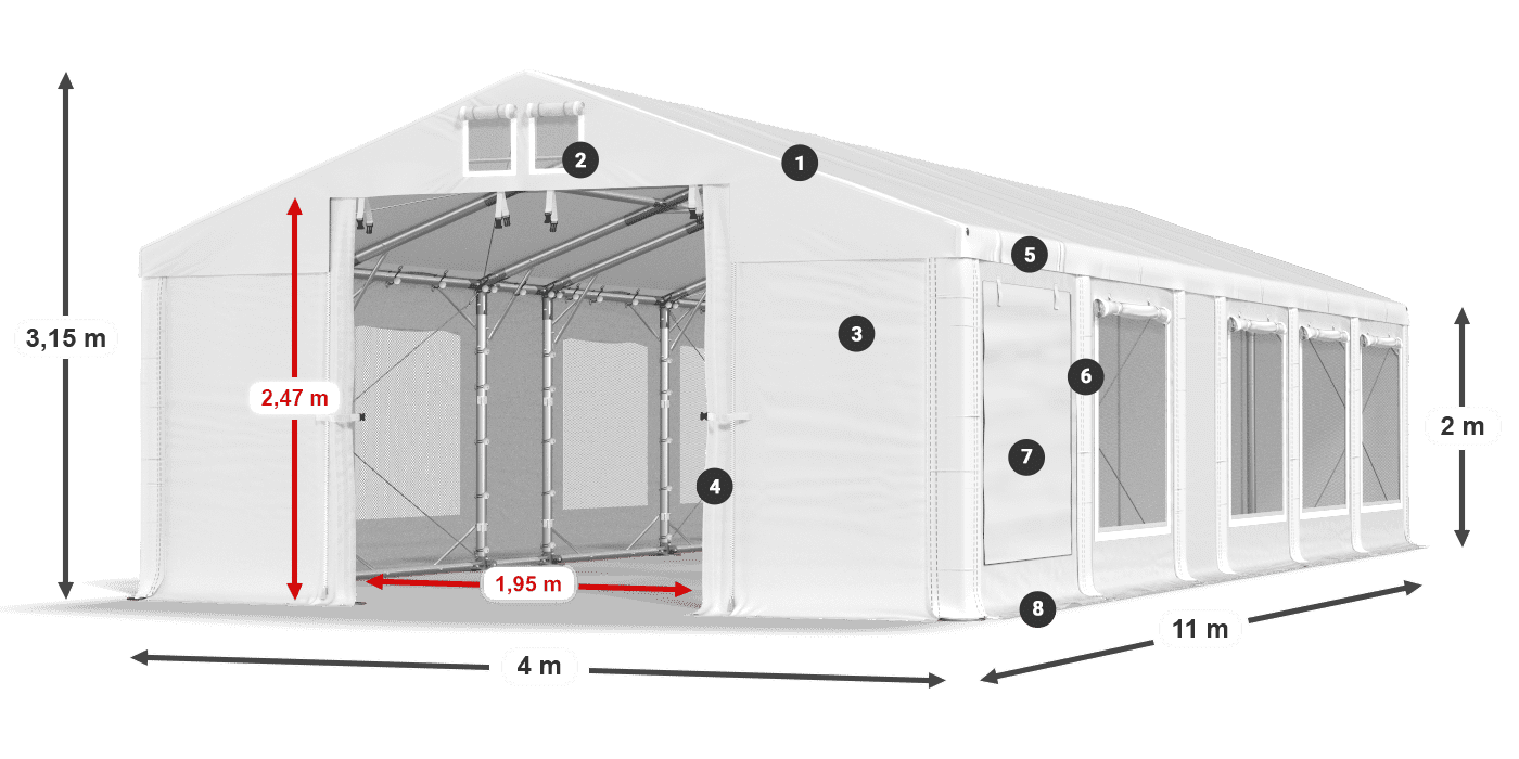 Roof: MS 580 PVC Walls: SD M 500 PVC 2m legend