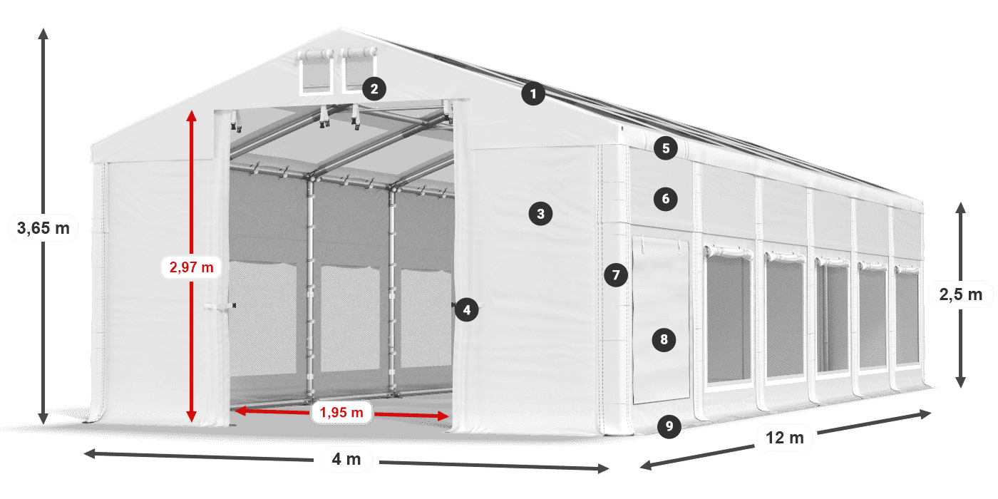 Roof: MS T 580 PVC Walls: SD M 500 PVC 2.5m legend