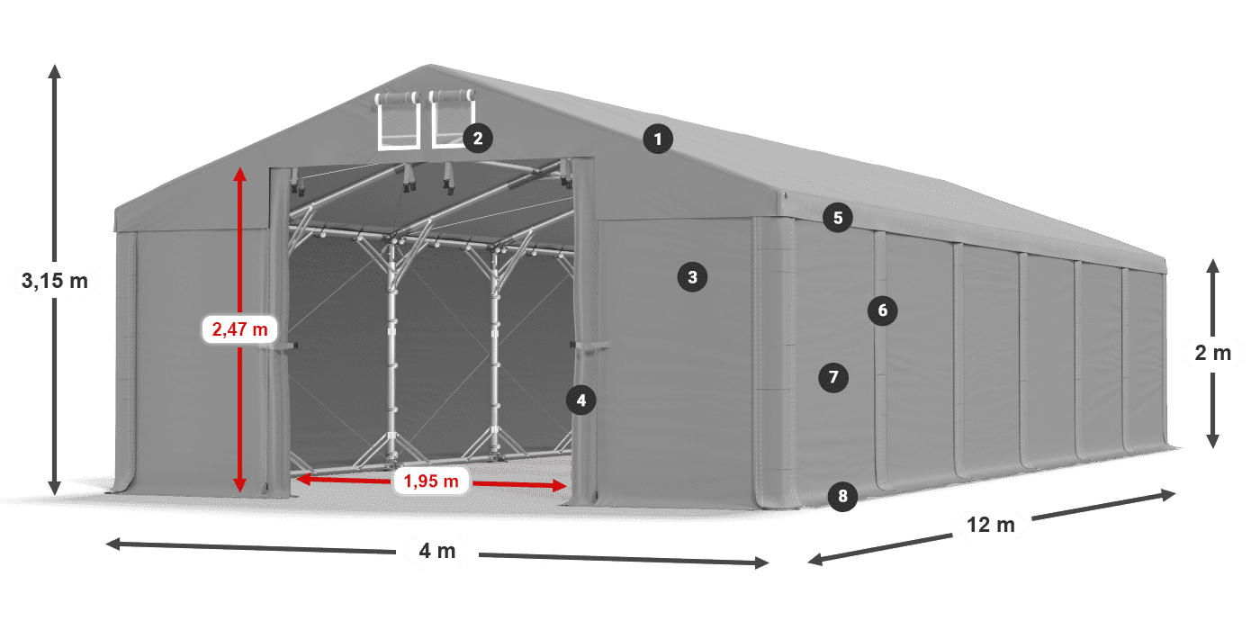 Roof: MS 580 PVC Walls: FR M 620 PVC 2m legend