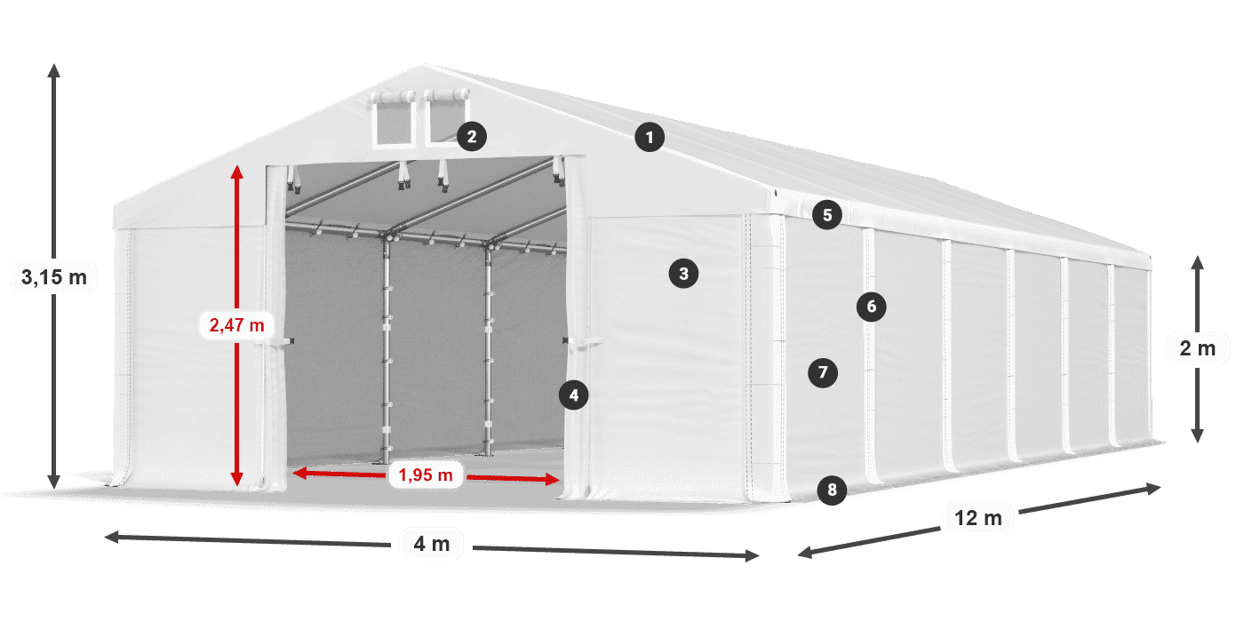 Roof: MS 580 PVC Walls: SD 500 PVC 2m legend