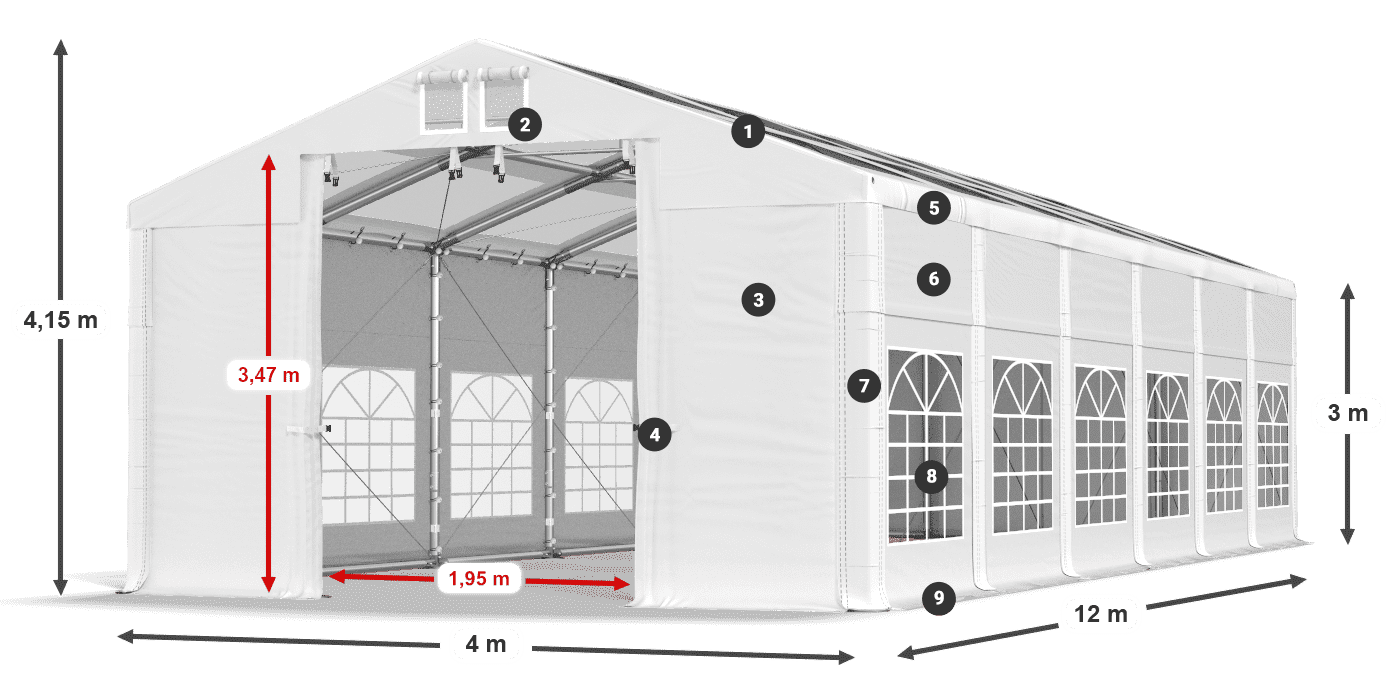 Roof: MS T 580 PVC Walls: FR 620 PVC 3m legend