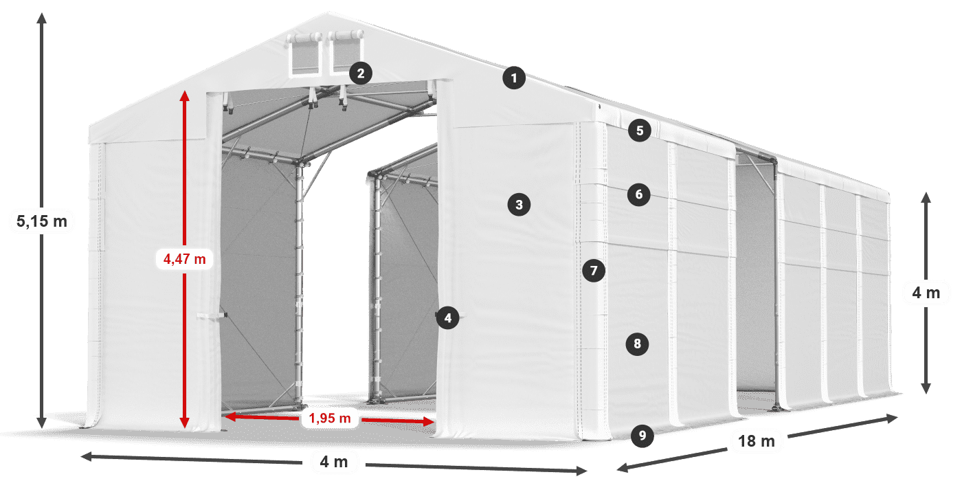 Roof: FR 620 PVC Walls: SD 500 PVC 4m legend