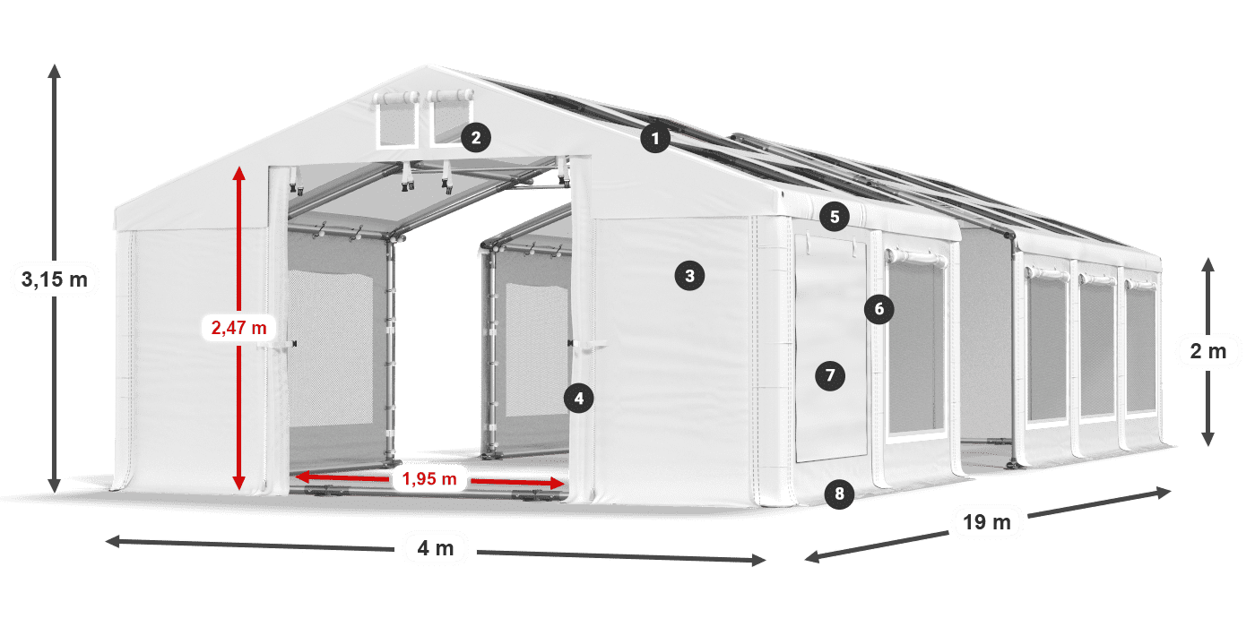Roof: MS T 580 PVC Walls: SDM 500 PVC 2m legend