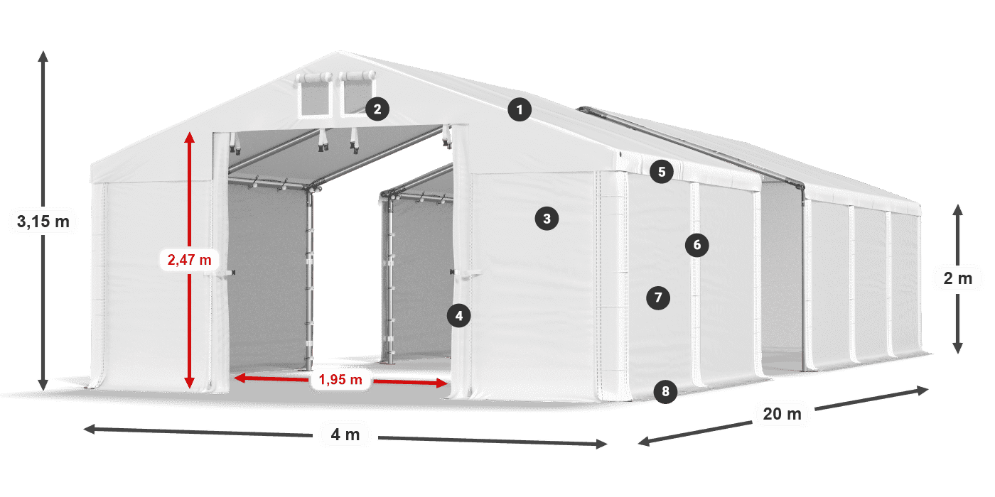 Roof: MS 580 PVC Walls: FR 620 PVC