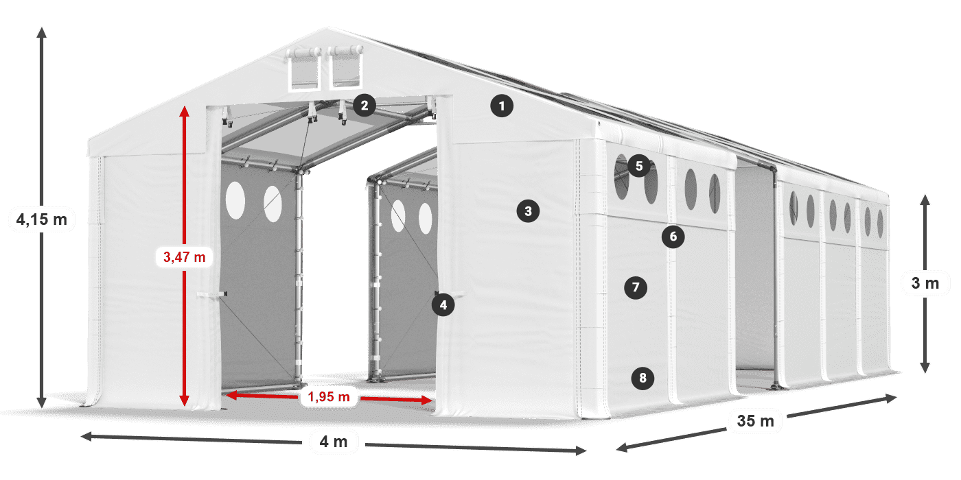 Roof: MS T 580 PVC Walls: FR O 620 PVC 3m legend