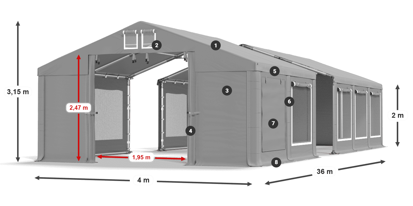Roof: MS 580 PVC Walls: SD 500 PVC