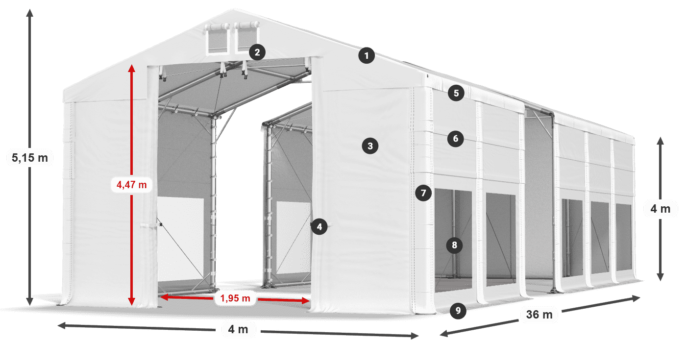 Roof: FR 620 PVC Walls: MS 580 PVC 4m legend