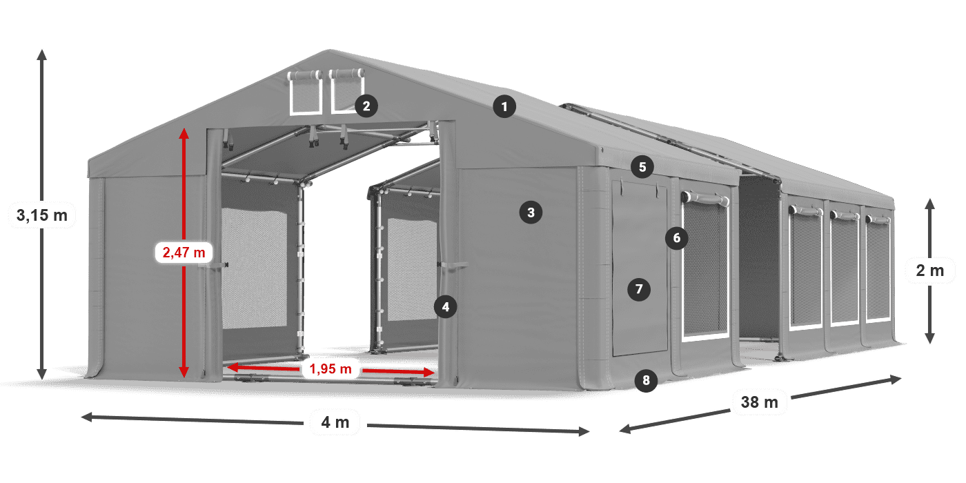 Roof: MS 580 PVC Walls: SD M 500 PVC 2m legend