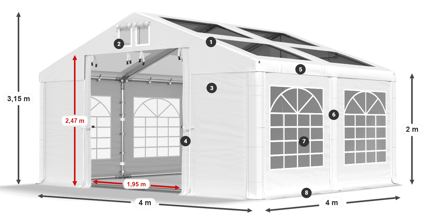 Roof: MS T 580 PVC Walls: FR 620 PVC 2m legend