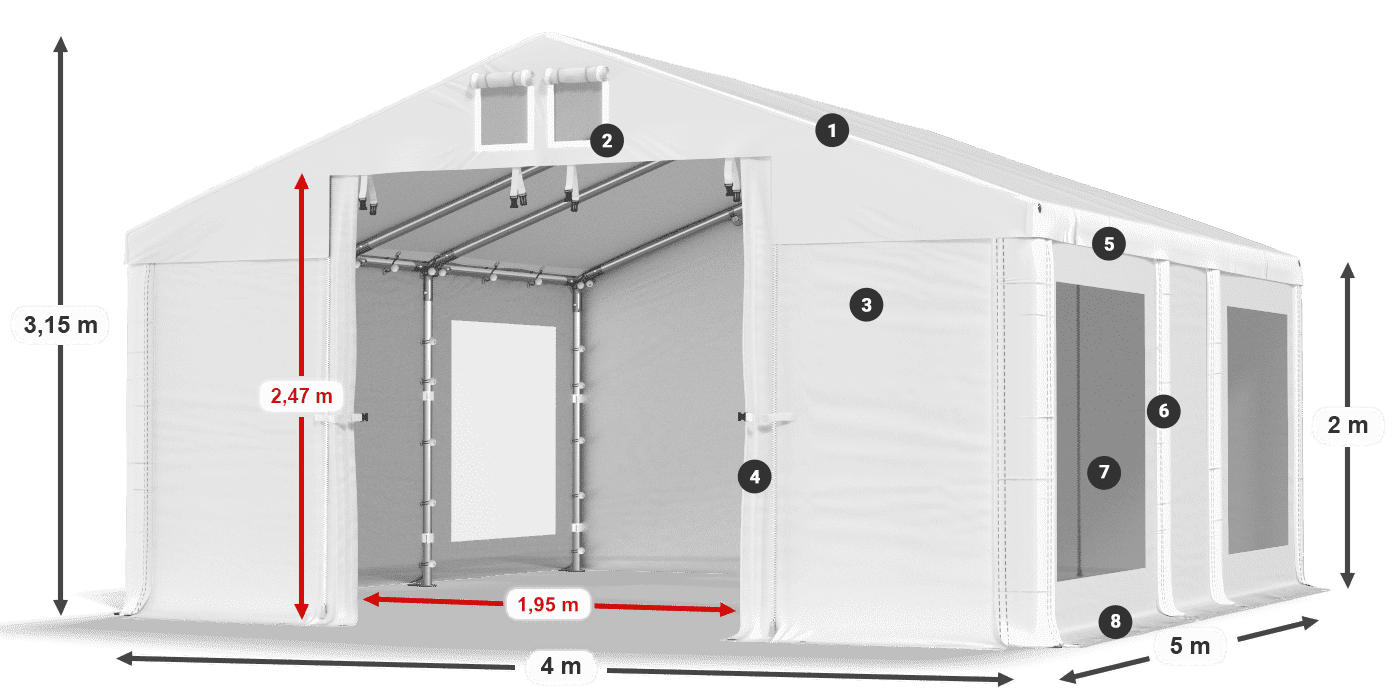 Roof: MS 580 PVC Walls: MS 580 PVC 2m legend