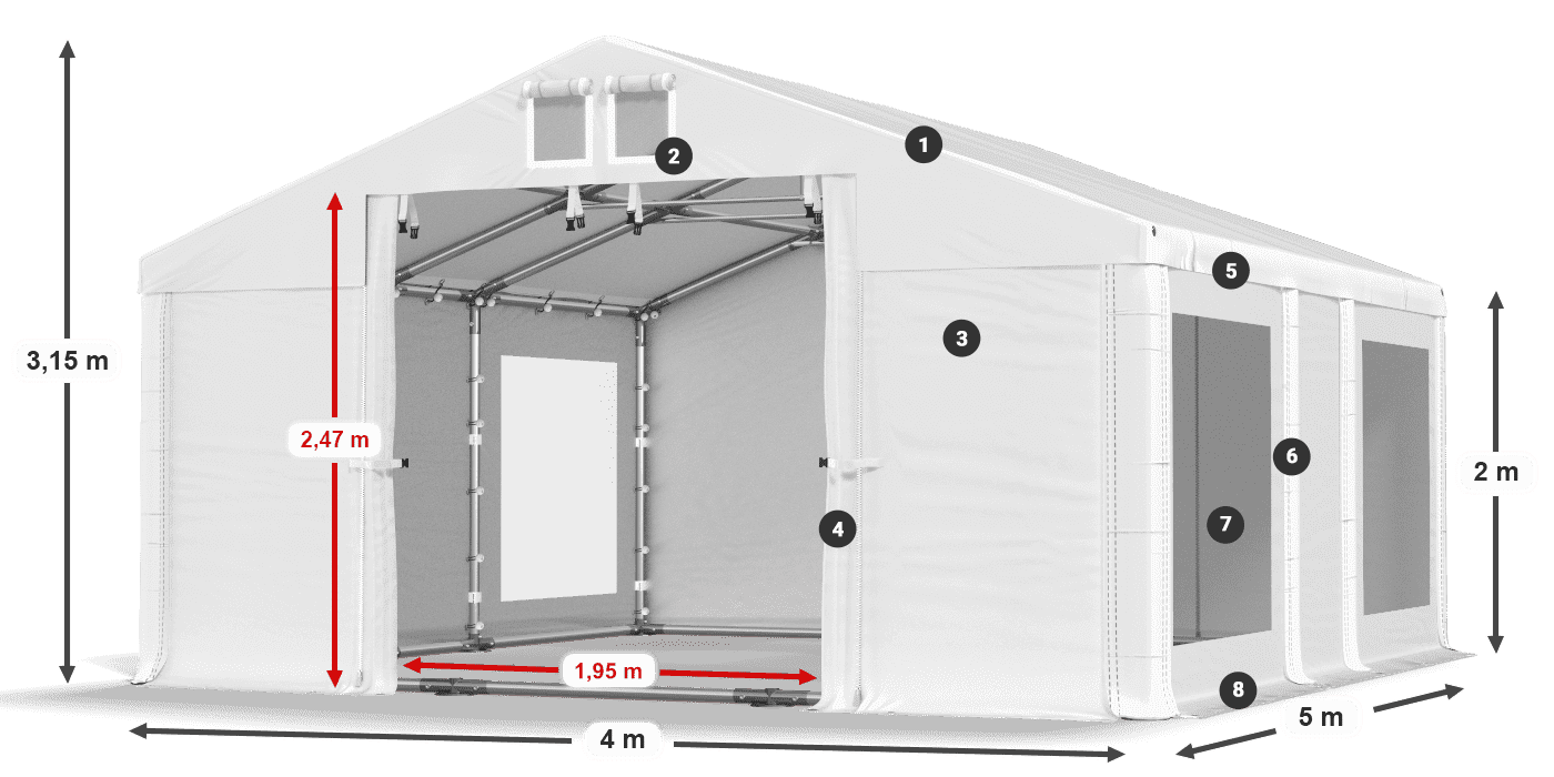 Roof: MS 580 PVC Walls: MS 580 PVC 2m legend