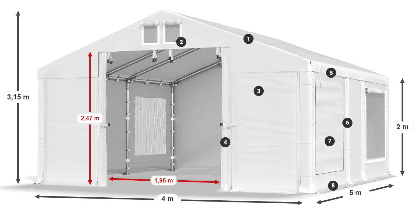 Roof: MS 580 PVC Walls: SD M 500 PVC 2m legend