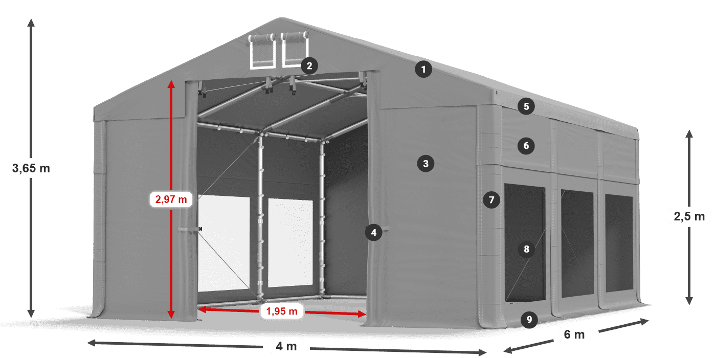 Roof: MS 580 PVC Walls: MS 580 PVC 2.5m legend