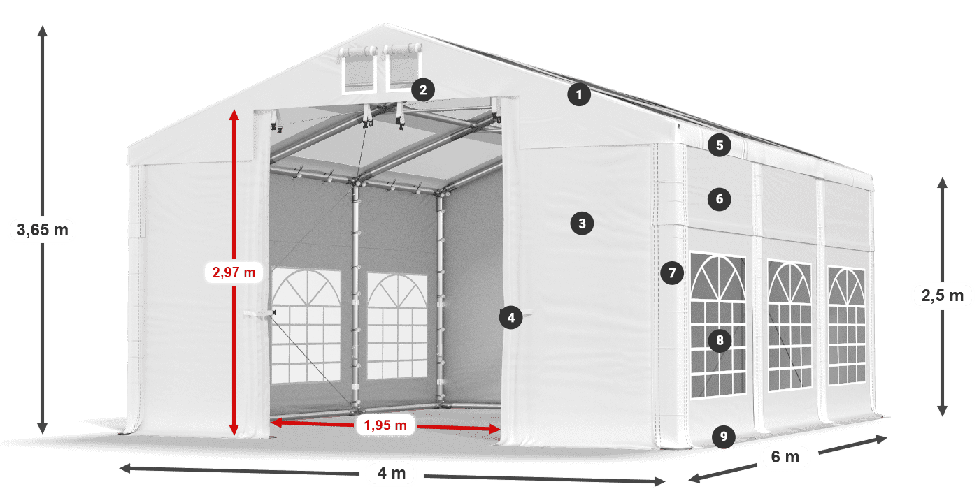 Roof: MS 580 PVC Walls: SD 500 PVC 2.5m legend