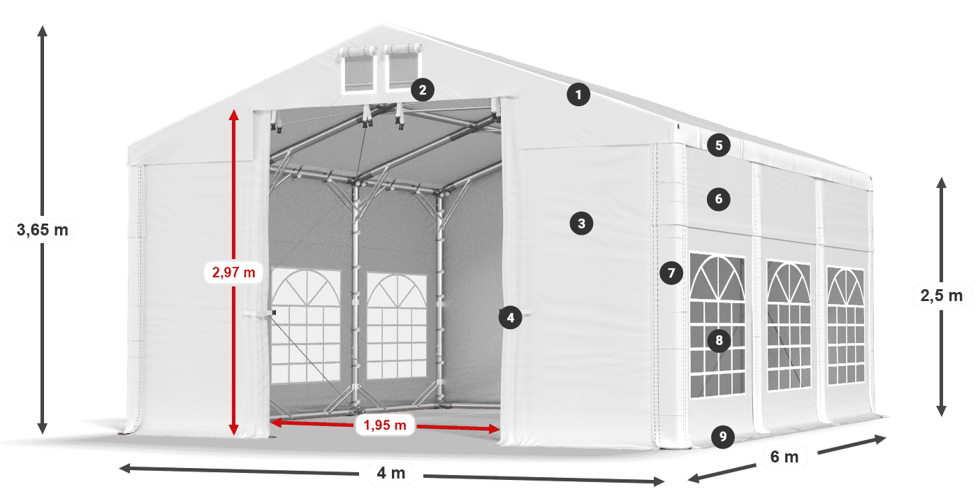 Roof: SD 560 PVC Walls: FR 620 PVC legend 2.5m