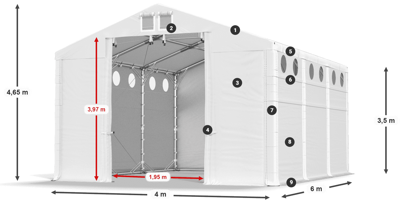 Roof: FR 620 PVC Walls: SD O 500 PVC 3.5m legend