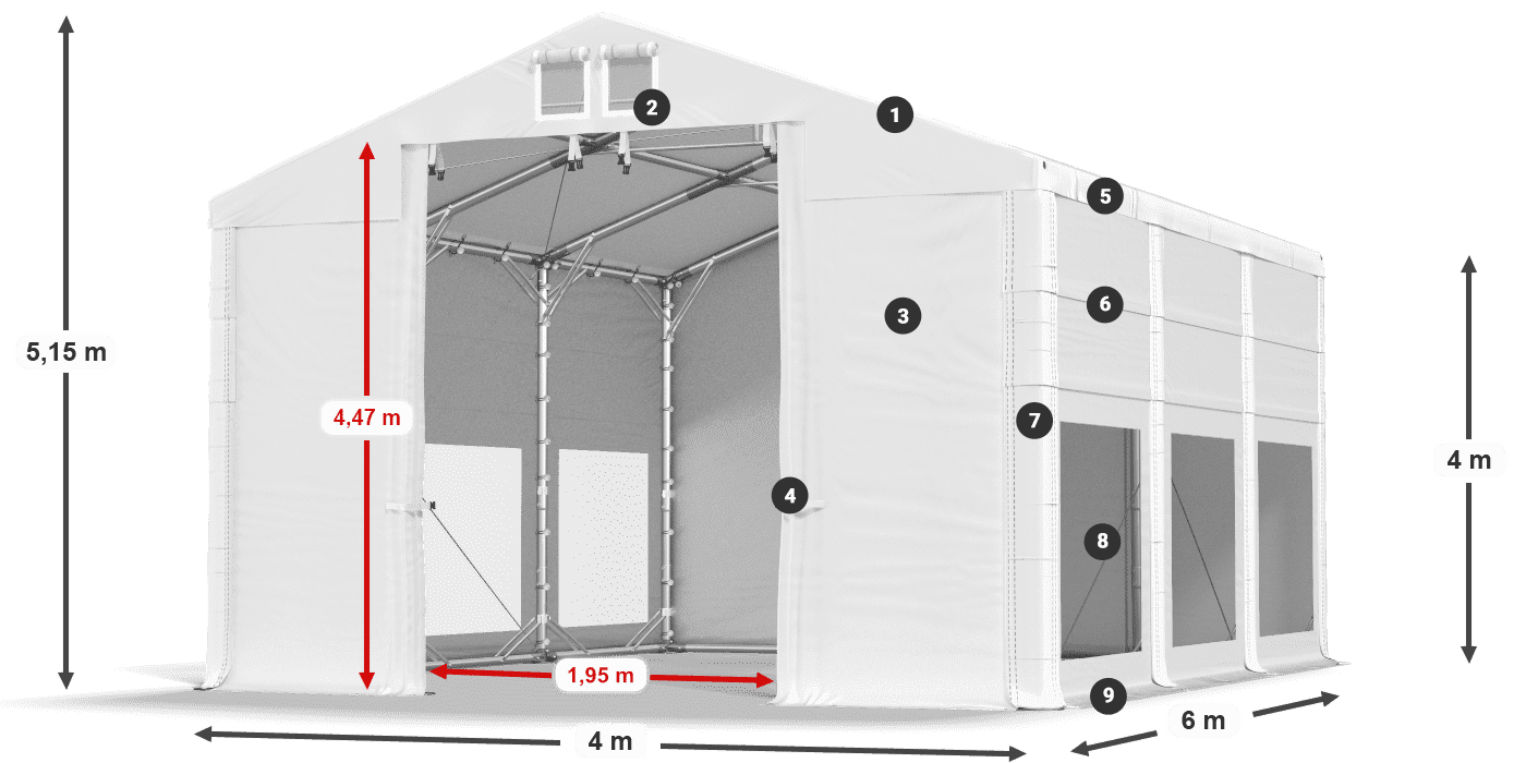 Roof: FR 620 PVC Walls: MS 580 PVC 4m legend