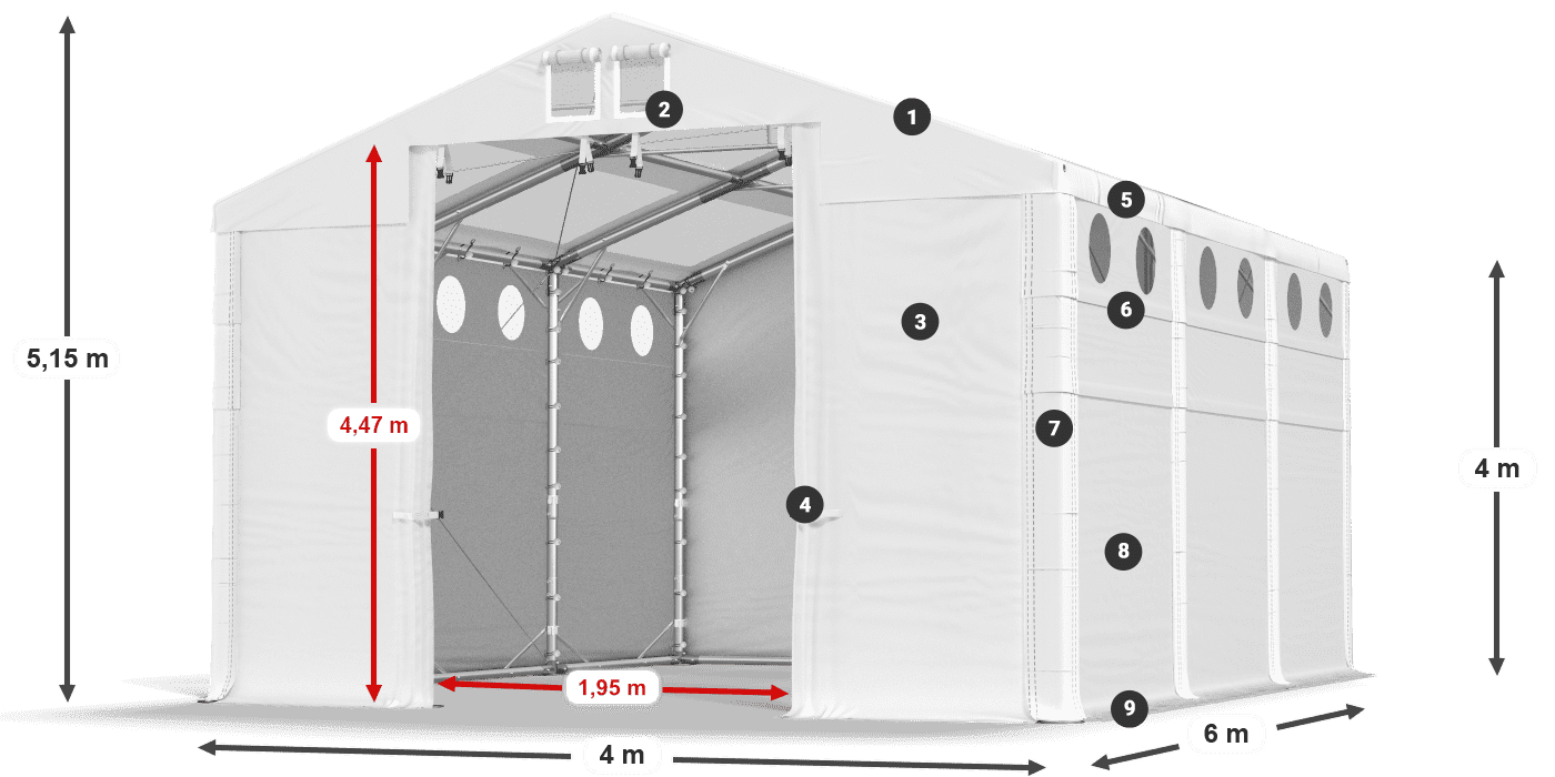Roof: MS T 580 PVC Walls: MS O 580 PVC 4m legend