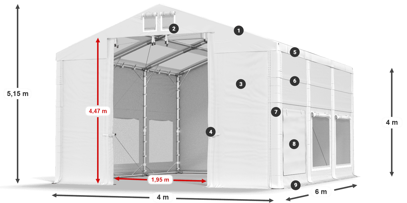 Roof: MS T 580 PVC Walls: SD M 500 PVC 4m legend
