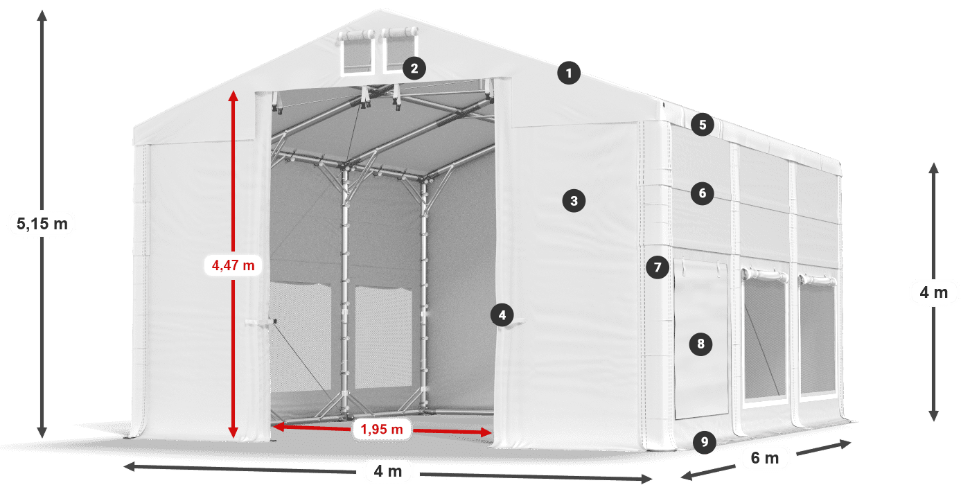 Roof: MS 580 PVC Walls: SD M 500 PVC 4m legend