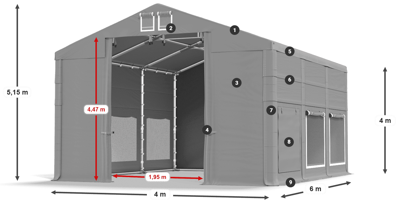Roof: MS 580 PVC Walls: SD M 500 PVC 4m legend