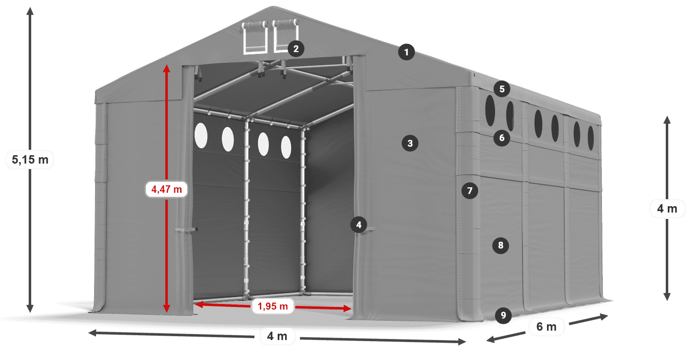Roof: SD 560 PVC Walls: FR O 620 PVC legend 4m