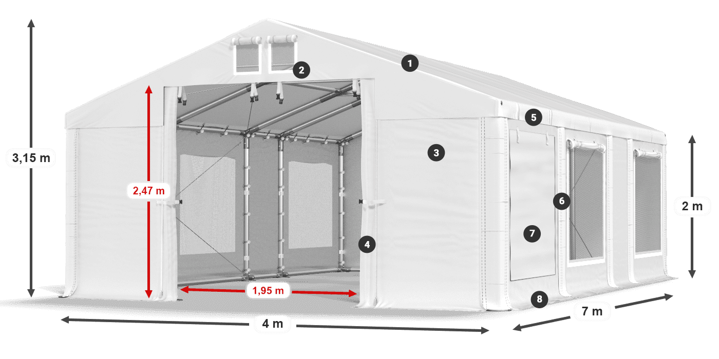 Roof: FR 620 PVC Walls: SD 500 PVC 2m legend