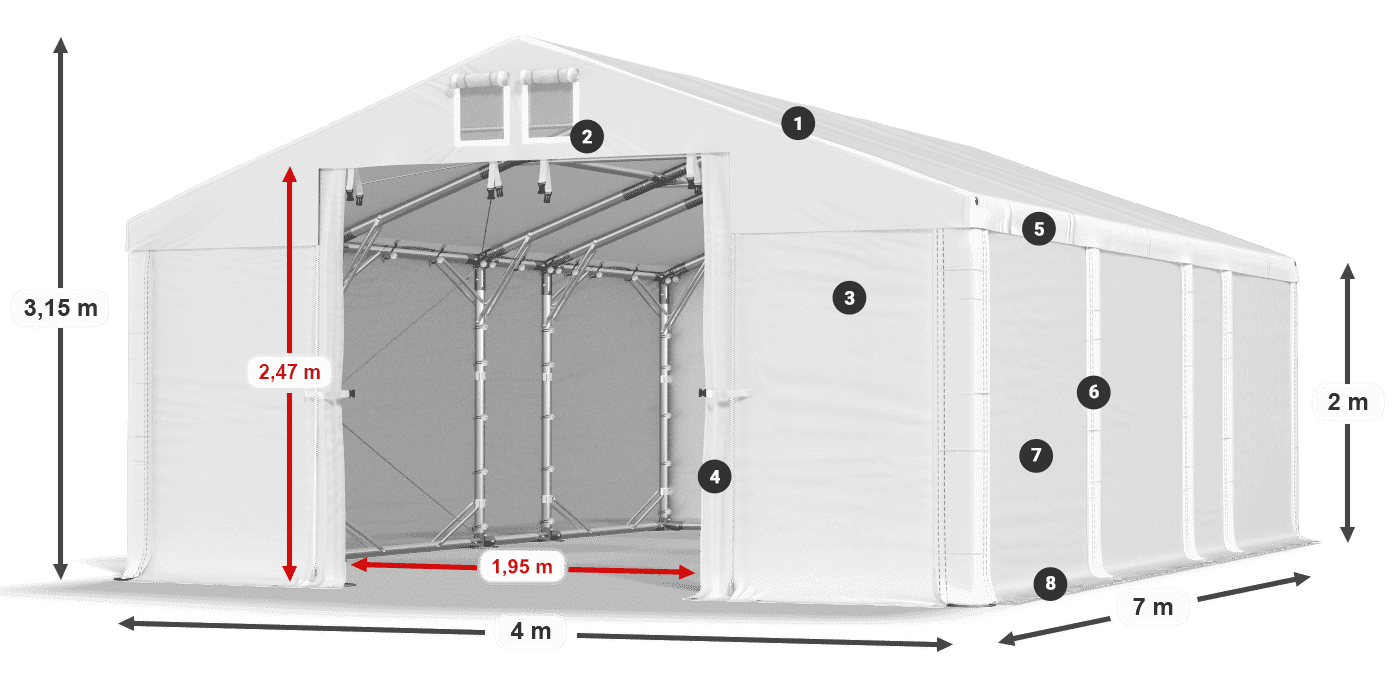 Roof: MS 580 PVC Walls: FR M 620 PVC 2m legend