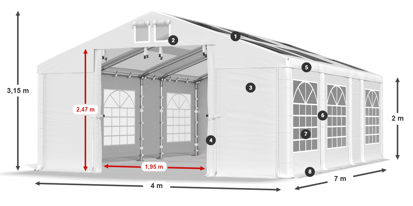 Roof: MS T 580 PVC Walls: FR 620 PVC 2m legend