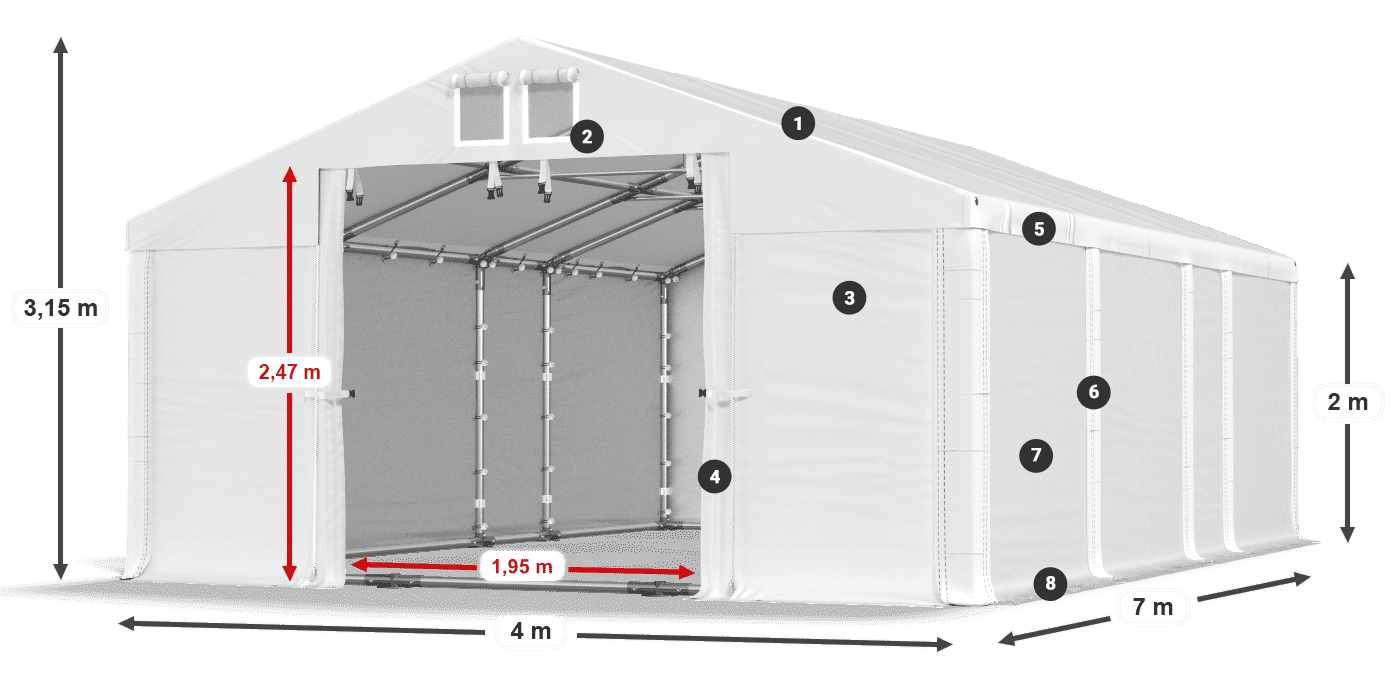 Roof: MS 580 PVC Walls: FR M 620 PVC 2m legend
