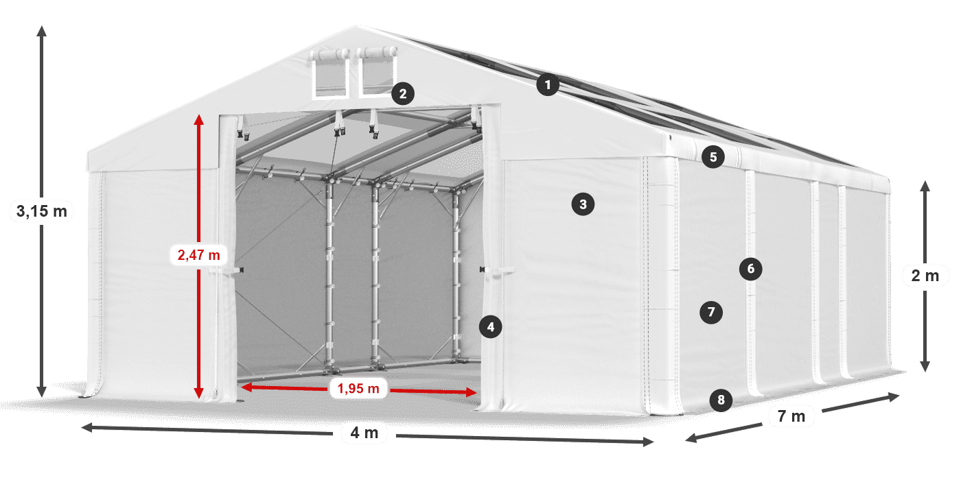 Roof: MS T 580 PVC Walls: SD 500 PVC 2m legend