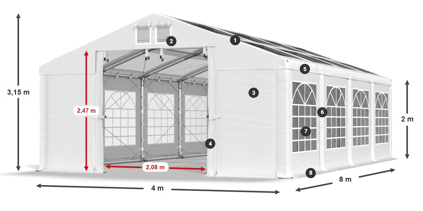 Roof: MS T 580 PVC Walls: FR 620 PVC 2m legend