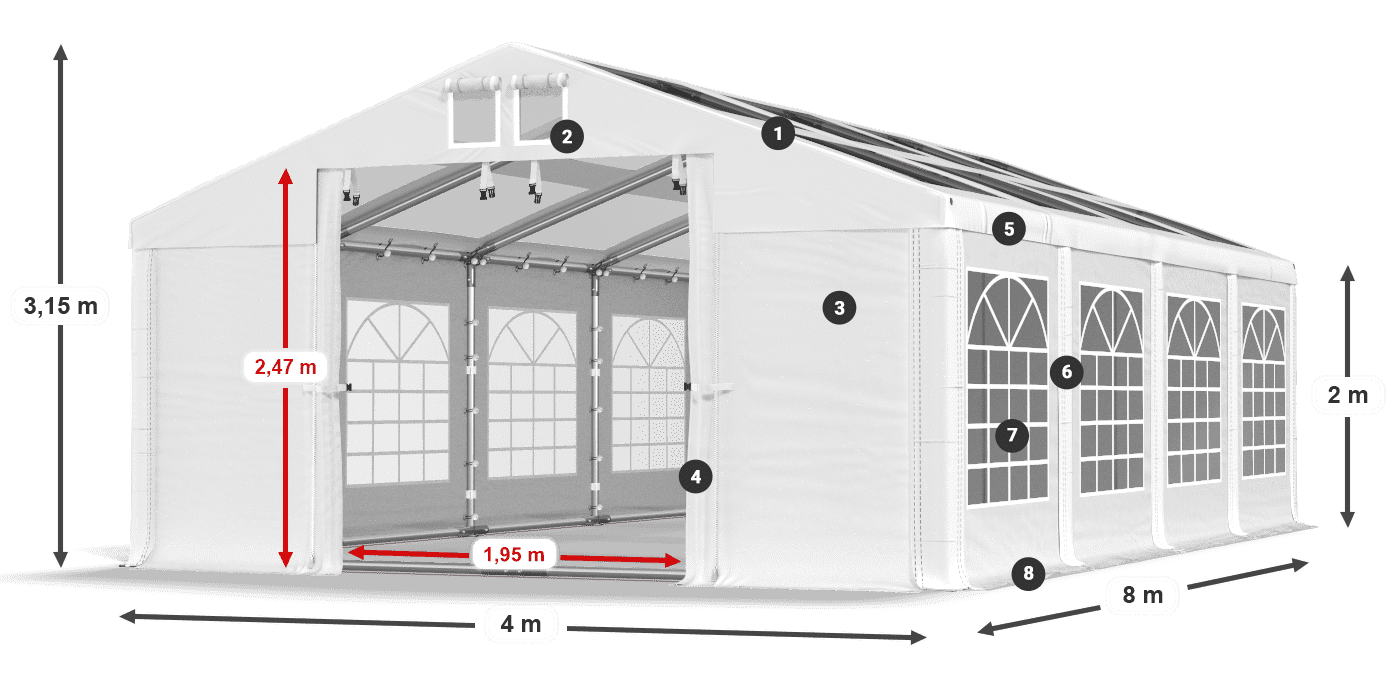 Roof: MS T 580 PVC Walls: FR 620 PVC 2m legend