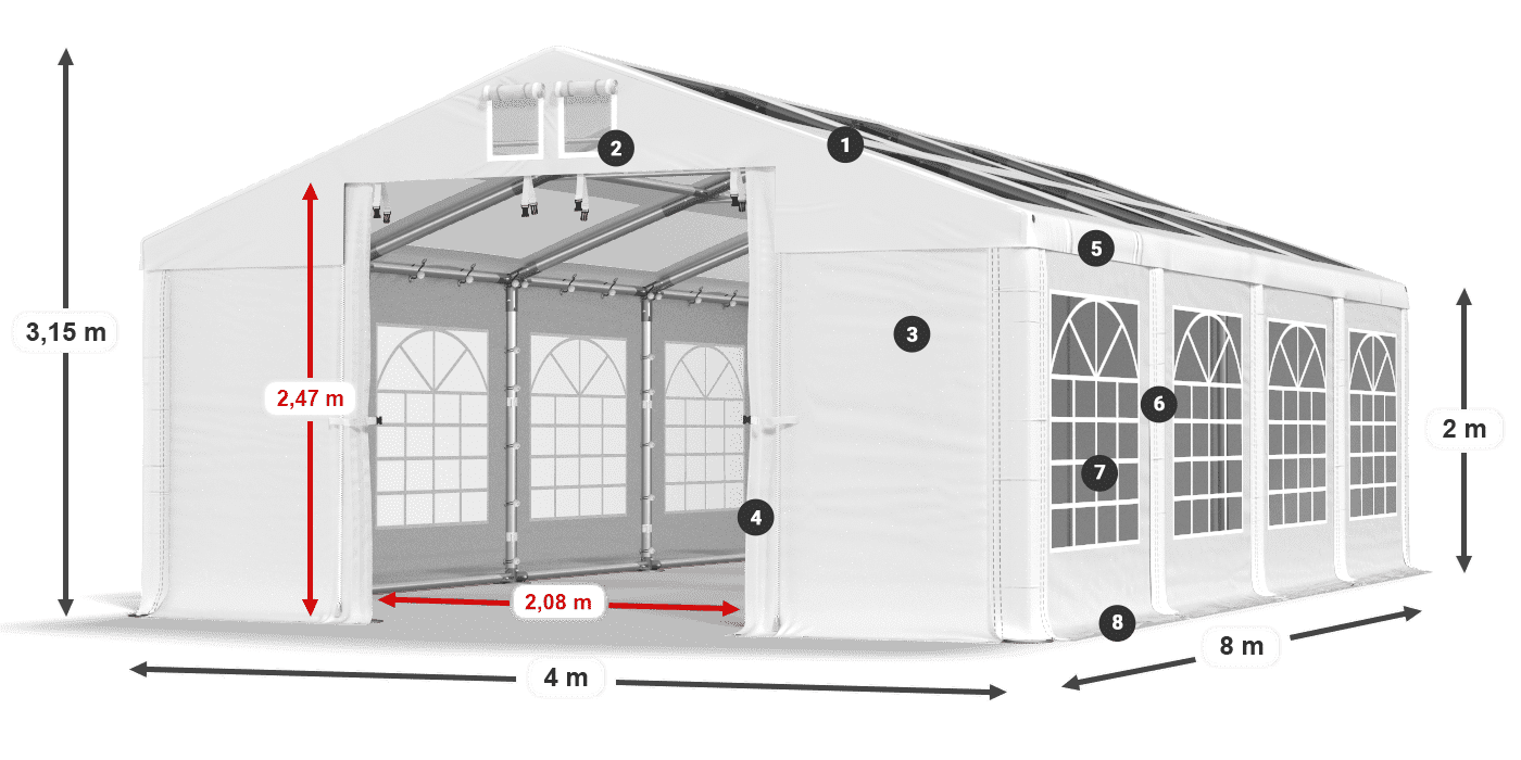 Roof: MS T 580 PVC Walls: FR 620 PVC 2m legend