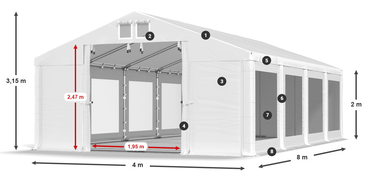 Roof: MS 580 PVC Walls: MS 580 PVC 2m legend