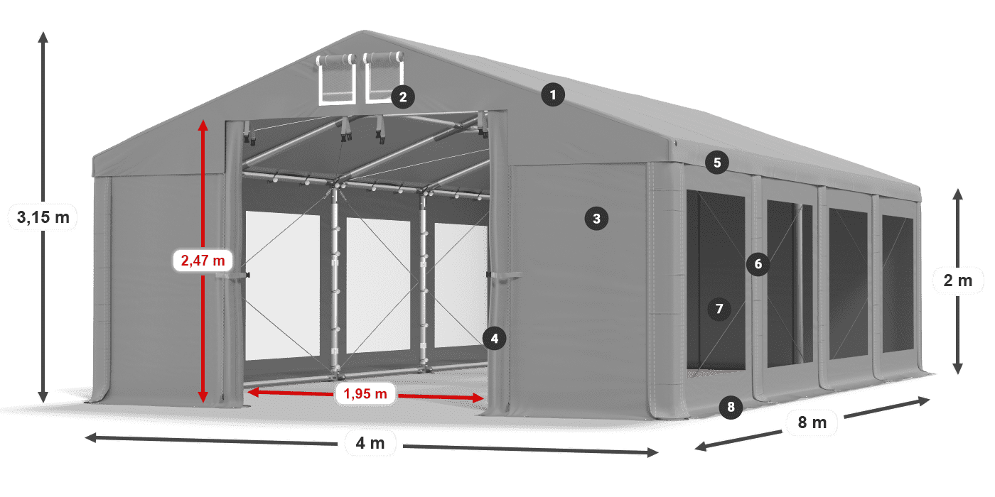 Roof: MS 580 PVC Walls: MS 580 PVC 2m legend