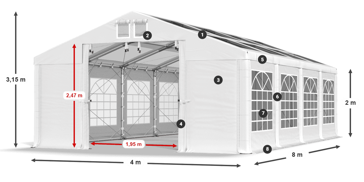 Roof: MS 580 PVC Walls: SD 500 PVC 2m legend
