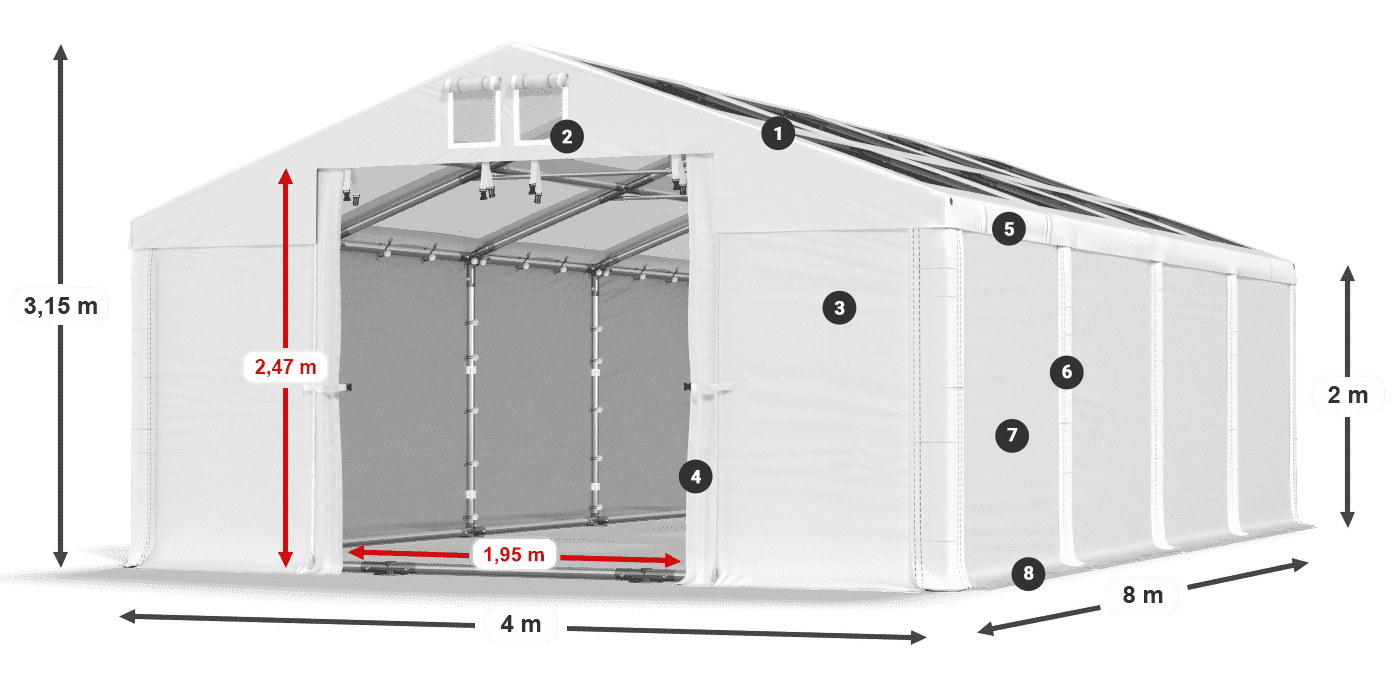 Roof: MS T 580 PVC Walls: SD 500 PVC 2m legend