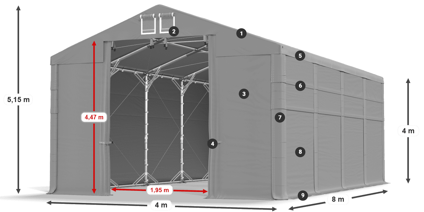 Roof: MS 580 PVC Walls: FR 620 PVC 4m legend