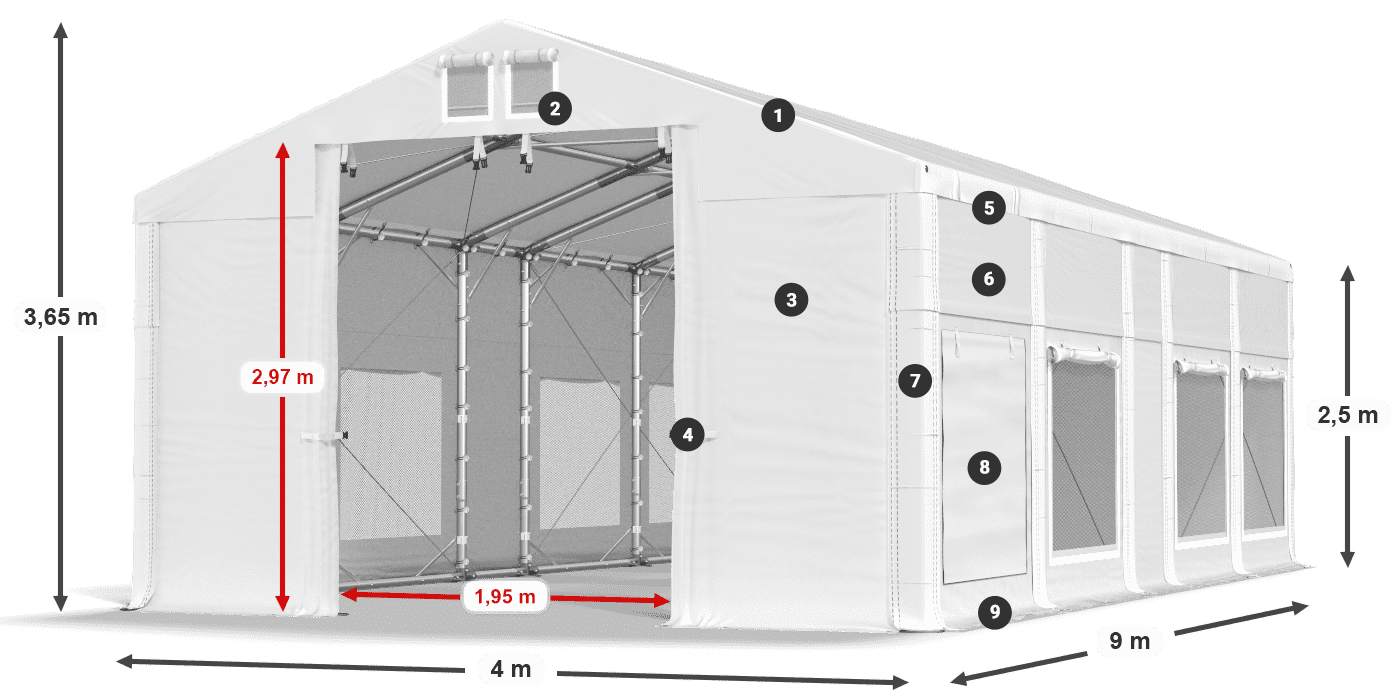 Roof: MS 580 PVC Walls: SD M 500 PVC 2.5m legend