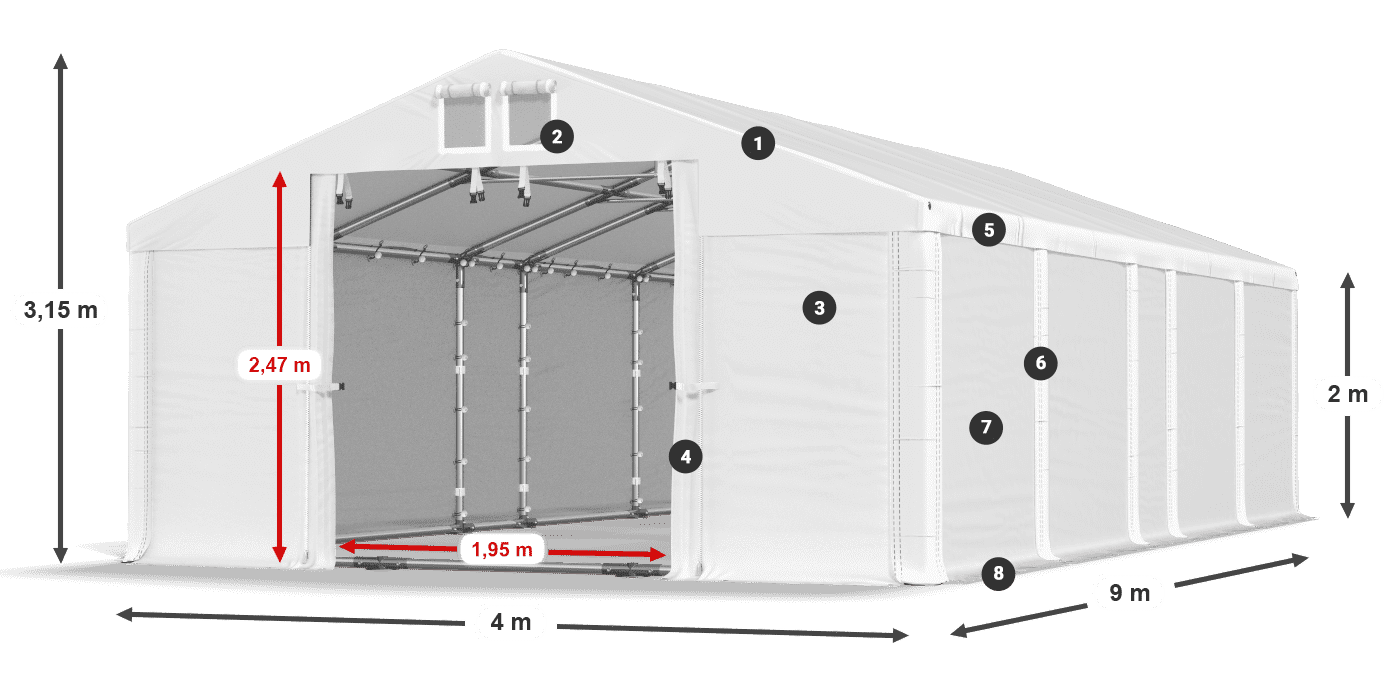 Roof: MS 580 PVC Walls: SD 500 PVC 2m legend