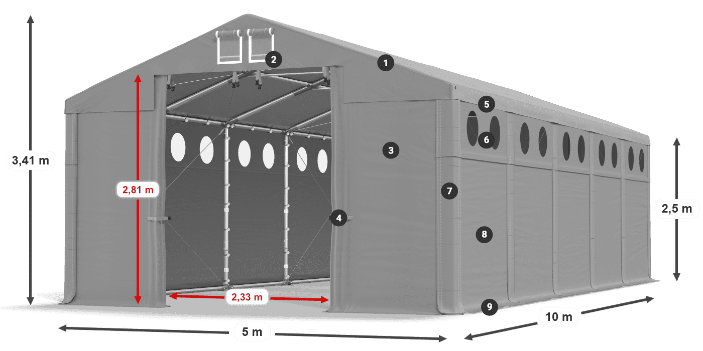 Roof: FR 620 PVC Walls: MS O 580 PVC 2.5m legend