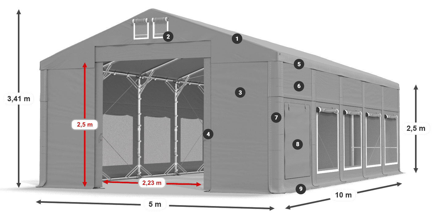 Roof: FR 620 PVC Walls: SD 500 PVC 2.5m legend