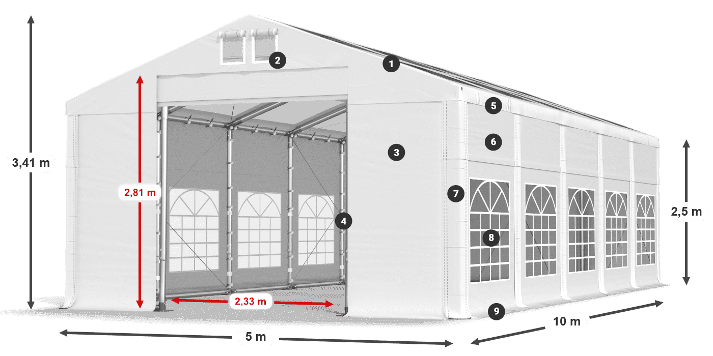Roof: MS T 580 PVC Walls: FR 620 PVC 2.5m legend